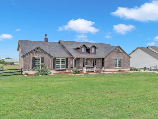 1013 Northern Oaks Ct, Springtown, TX 76082 - view of front of home featuring brick siding, a chimney, roof with shingles, and covered porch