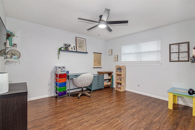 6049 Wormar Ave, Fort Worth, TX 76133 - home office featuring wood finished floors, ceiling fan, and a textured ceiling