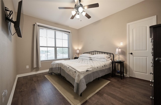 606 Brandt St, Grandview, TX 76050 - bedroom featuring dark wood-type flooring, baseboards, a ceiling fan, and lofted ceiling