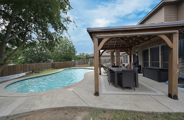 606 Brandt St, Grandview, TX 76050 - view of swimming pool with a patio area, a fenced backyard, and a gazebo