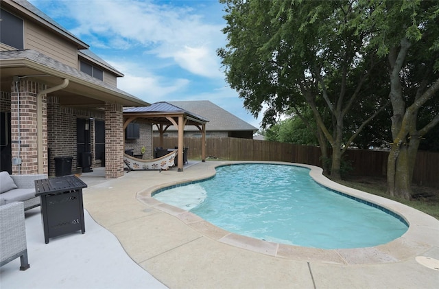 606 Brandt St, Grandview, TX 76050 - view of pool featuring a gazebo, a patio, a fenced backyard, and an outdoor hangout area