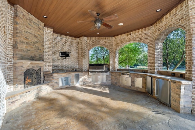 1229 Manchester Dr, Mclendon Chisholm, TX 75032 - view of patio featuring a fireplace and ceiling fan