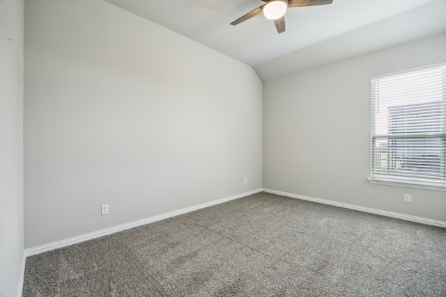 13609 Summer Moon Trl, Ponder, TX 76259 - empty room with ceiling fan, carpet floors, baseboards, and vaulted ceiling