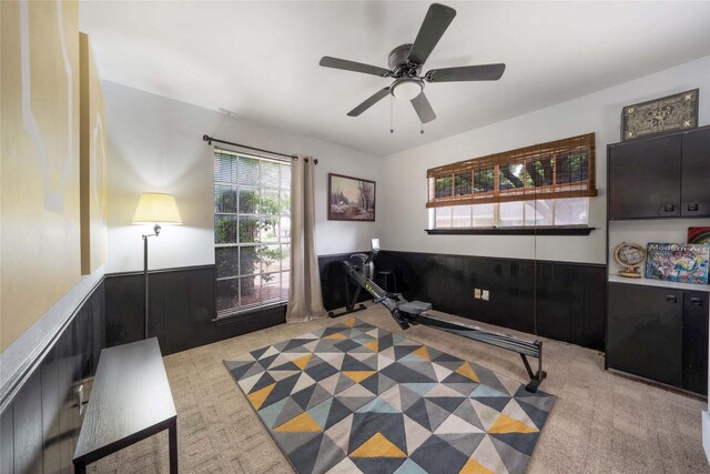 1715 Venetian Cir, Arlington, TX 76013 - office featuring carpet floors, a wainscoted wall, and ceiling fan