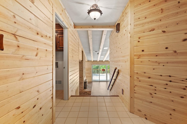 791 Cedar Oak Dr, Pottsboro, TX 75076 - hall featuring wood walls, an upstairs landing, and light tile patterned flooring