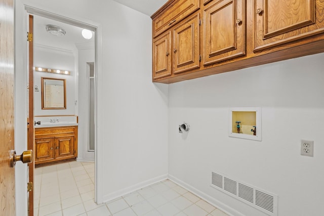 791 Cedar Oak Dr, Pottsboro, TX 75076 - washroom with hookup for a washing machine, cabinet space, light tile patterned flooring, and baseboards