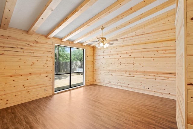 791 Cedar Oak Dr, Pottsboro, TX 75076 - spare room featuring wood walls, wood finished floors, and ceiling fan