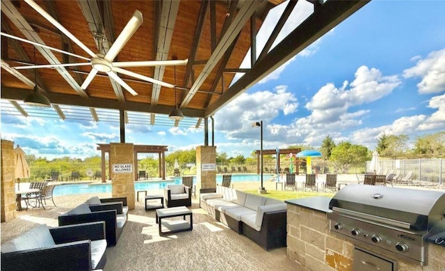 2225 Bernese Ln, Fort Worth, TX 76131 - view of patio with ceiling fan, a community pool, and an outdoor hangout area