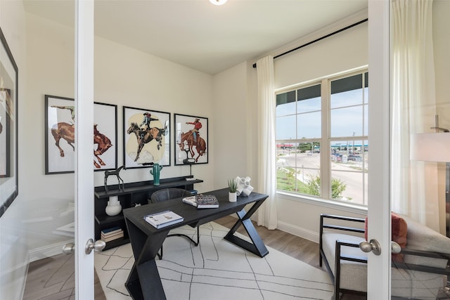 2233 Fort Bliss, Mesquite, TX 75149 - home office featuring baseboards, light wood-style floors, and french doors
