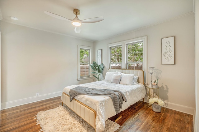 1225 Sayles Blvd, Abilene, TX 79605 - bedroom with baseboards, wood finished floors, crown molding, and ceiling fan