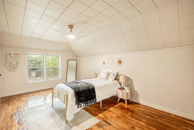1225 Sayles Blvd, Abilene, TX 79605 - bedroom featuring wood finished floors, baseboards, a ceiling fan, and lofted ceiling