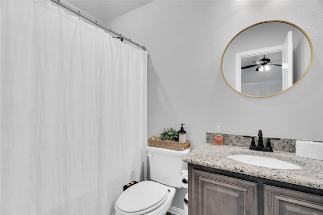 1621 Whispering Trail Dr, Waxahachie, TX 75165 - full bathroom featuring vanity, toilet, a ceiling fan, and curtained shower