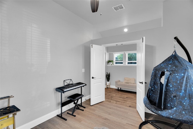 1621 Whispering Trail Dr, Waxahachie, TX 75165 - sitting room featuring wood finished floors, ceiling fan, and baseboards