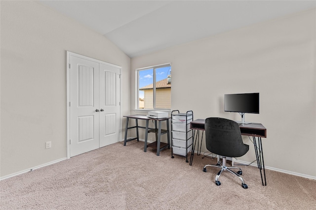 11212 Haviture Way, Waco, TX 76708 - office area with lofted ceiling, carpet floors, and baseboards