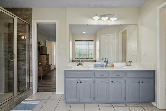 221 Country View Ln, Crandall, TX 75114 - full bathroom featuring tile patterned flooring, double vanity, and a shower stall