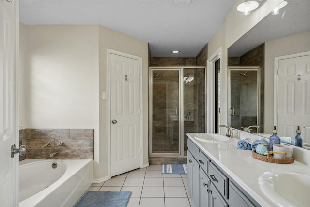 221 Country View Ln, Crandall, TX 75114 - bathroom featuring tile patterned flooring, a stall shower, double vanity, and a bath
