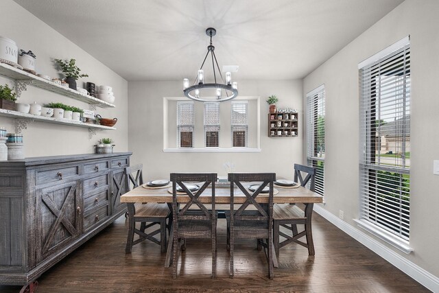 4705 Stillhouse Hollow Ln, Argyle, TX 76226 - dining room with dark wood finished floors, a chandelier, and baseboards