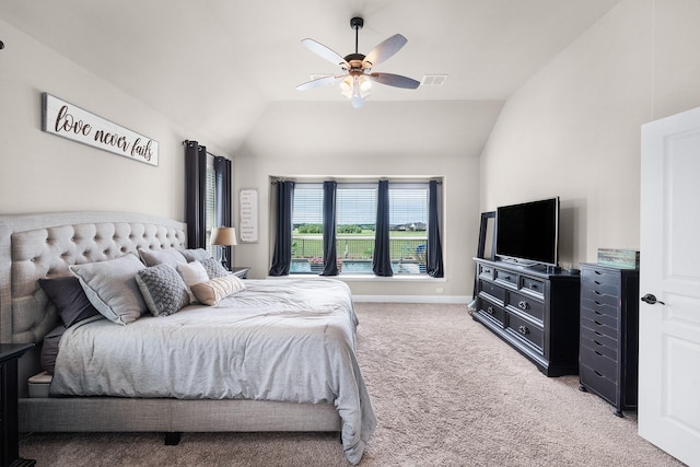 4705 Stillhouse Hollow Ln, Argyle, TX 76226 - bedroom featuring vaulted ceiling, light colored carpet, ceiling fan, and baseboards