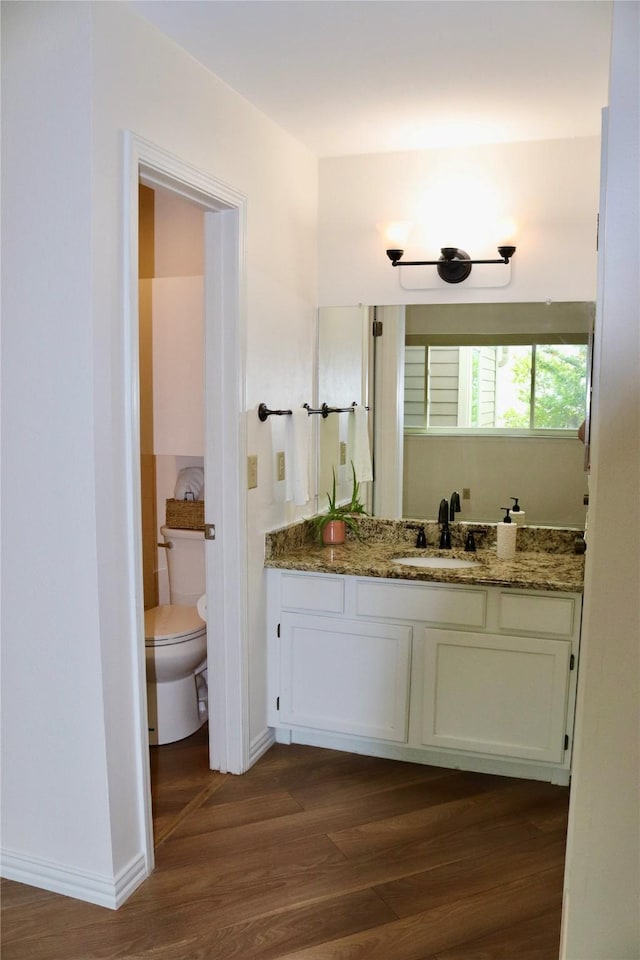 5616 Preston Oaks Rd Unit 508, Dallas, TX 75254 - bathroom with toilet, vanity, and wood finished floors