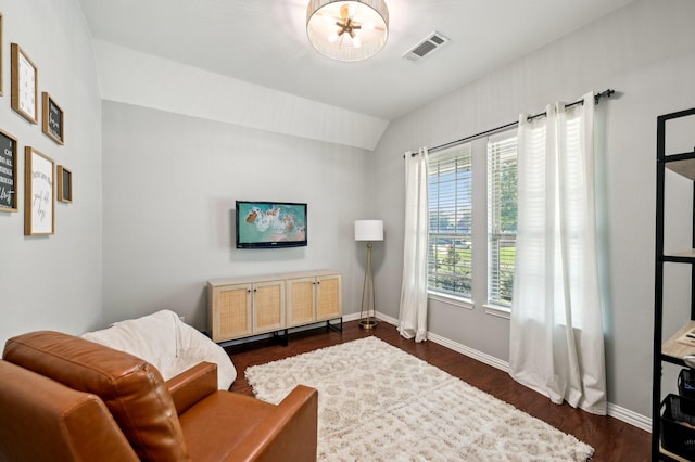 5104 Fringetree Dr, Mckinney, TX 75071 - sitting room featuring baseboards, dark wood-style floors, and vaulted ceiling
