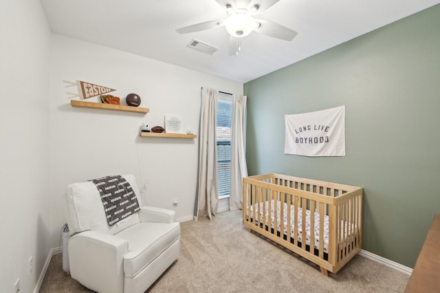 5104 Fringetree Dr, Mckinney, TX 75071 - bedroom with carpet floors, a crib, baseboards, and a ceiling fan