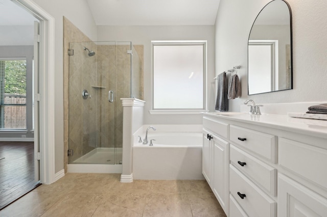 5104 Fringetree Dr, Mckinney, TX 75071 - bathroom featuring a bath, a stall shower, and vanity