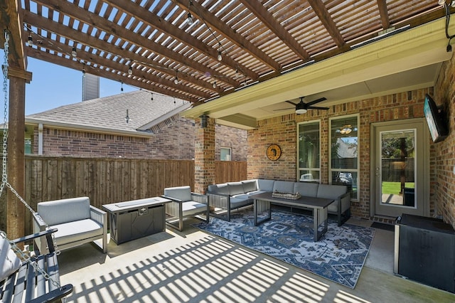 5104 Fringetree Dr, Mckinney, TX 75071 - view of patio with an outdoor living space, ceiling fan, and a pergola