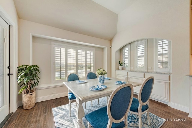 1207 Glasbury Glen Way, Forney, TX 75126 - office area with dark wood-type flooring, baseboards, and lofted ceiling