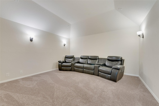 1207 Glasbury Glen Way, Forney, TX 75126 - home theater room featuring carpet flooring, vaulted ceiling, and baseboards