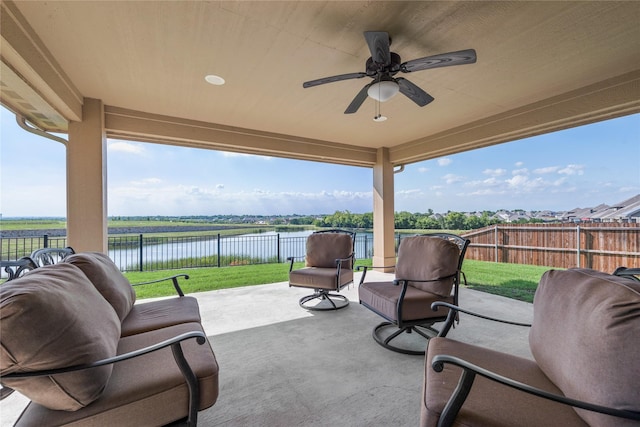 1207 Glasbury Glen Way, Forney, TX 75126 - view of patio with a water view and a ceiling fan