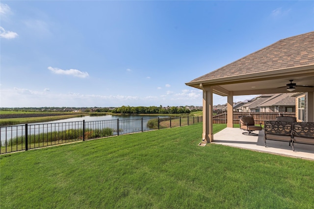1207 Glasbury Glen Way, Forney, TX 75126 - view of yard with a water view, a patio, and a ceiling fan