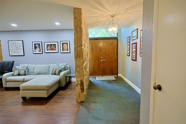 312 W Pleasantview Dr, Hurst, TX 76054 - foyer entrance featuring a chandelier, baseboards, and recessed lighting