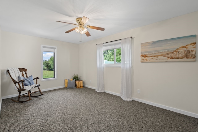 1418 Lakeshore Blvd, Oak Point, TX 75068 - sitting room featuring carpet floors, baseboards, and a ceiling fan
