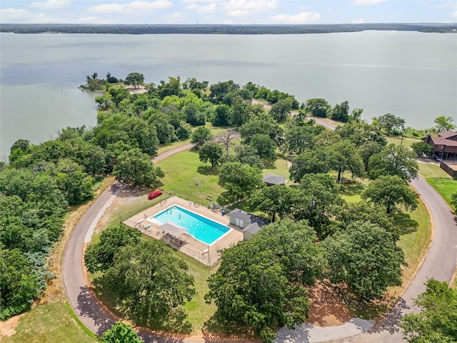 1418 Lakeshore Blvd, Oak Point, TX 75068 - bird's eye view of a pool area and a nearby body of water