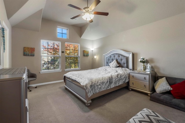 316 Tallgrass Ln, Plano, TX 75023 - carpeted bedroom with baseboards, vaulted ceiling, and a ceiling fan