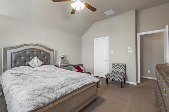 316 Tallgrass Ln, Plano, TX 75023 - carpeted bedroom featuring lofted ceiling, baseboards, and ceiling fan