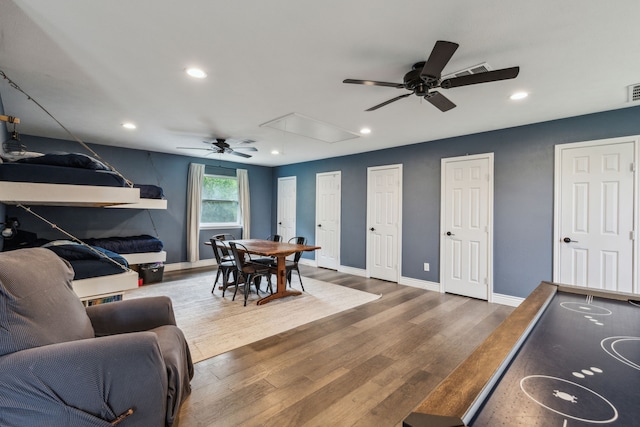 5906 Gregory Ln, Parker, TX 75002 - living room with attic access, a ceiling fan, wood finished floors, recessed lighting, and baseboards