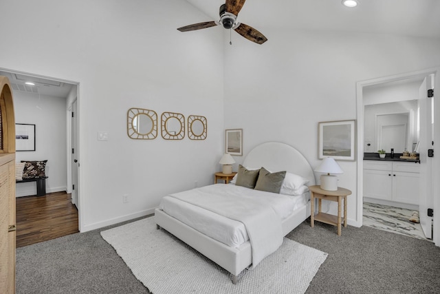 5806 Bryan Pkwy Unit 4, Dallas, TX 75206 - bedroom featuring attic access, carpet floors, recessed lighting, baseboards, and ensuite bath