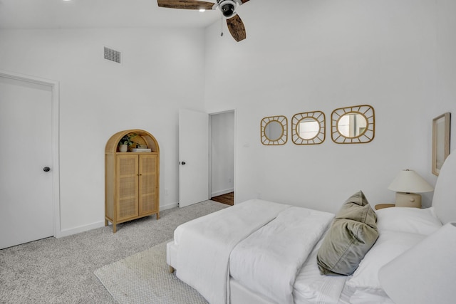 5806 Bryan Pkwy Unit 4, Dallas, TX 75206 - bedroom with carpet floors, high vaulted ceiling, baseboards, and ceiling fan