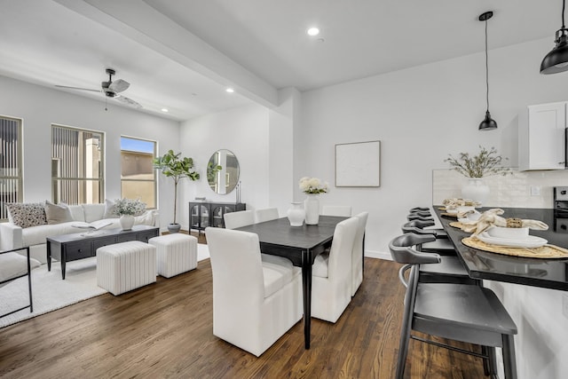 5806 Bryan Pkwy Unit 4, Dallas, TX 75206 - dining space featuring a ceiling fan, recessed lighting, and dark wood-type flooring