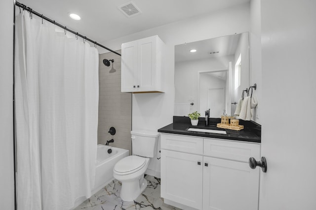 5806 Bryan Pkwy Unit 4, Dallas, TX 75206 - bathroom featuring toilet, vanity, marble finish flooring, shower / bath combo, and recessed lighting
