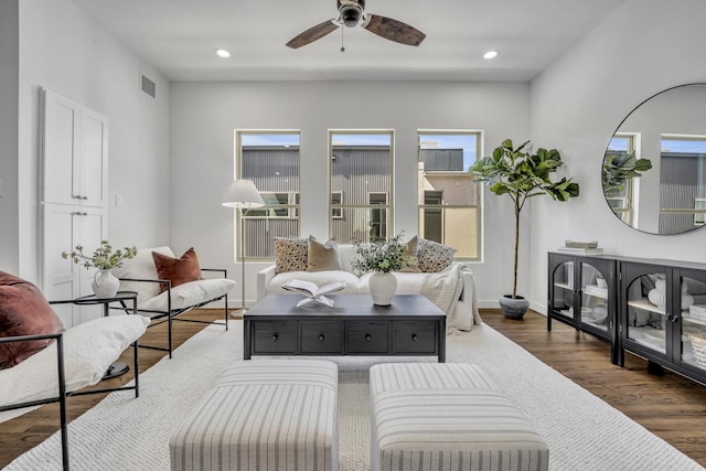 5806 Bryan Pkwy Unit 4, Dallas, TX 75206 - living area featuring ceiling fan, wood finished floors, recessed lighting, and baseboards