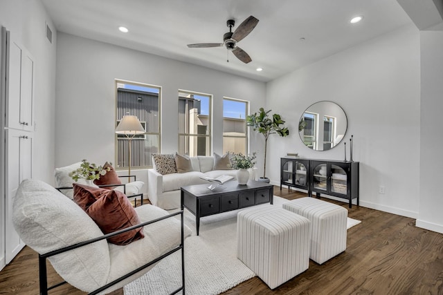 5806 Bryan Pkwy Unit 4, Dallas, TX 75206 - living area with a ceiling fan, wood finished floors, recessed lighting, and baseboards