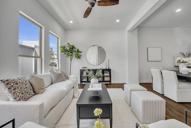 5806 Bryan Pkwy Unit 4, Dallas, TX 75206 - living room featuring ceiling fan, wood finished floors, recessed lighting, and baseboards