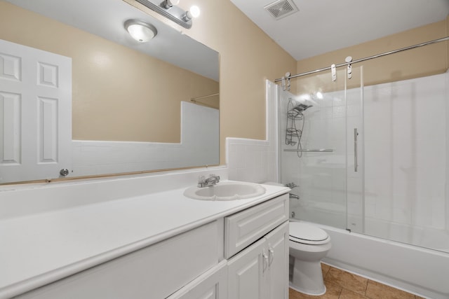 1413 Rockbrook St, Lancaster, TX 75134 - full bath featuring vanity, toilet, bath / shower combo with glass door, and tile patterned floors