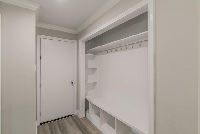 1103 Teakwood Dr, Duncanville, TX 75137 - mudroom featuring wood finished floors and ornamental molding
