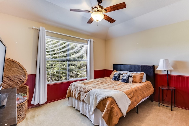 712 Saddleway Dr, Fort Worth, TX 76179 - carpeted bedroom with a wainscoted wall, ceiling fan, and vaulted ceiling