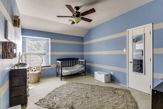 712 Saddleway Dr, Fort Worth, TX 76179 - carpeted bedroom with lofted ceiling and a ceiling fan