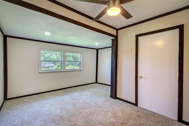 552 Oak Leaf Trl, East Tawakoni, TX 75472 - unfurnished bedroom with light carpet, ornamental molding, baseboards, recessed lighting, and a ceiling fan