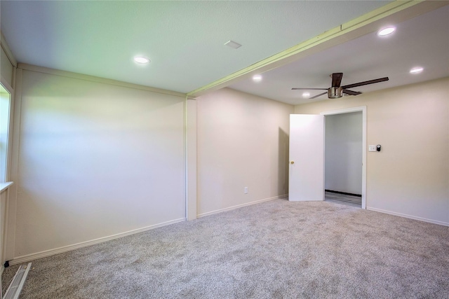 552 Oak Leaf Trl, East Tawakoni, TX 75472 - empty room featuring a ceiling fan, recessed lighting, carpet, and baseboards